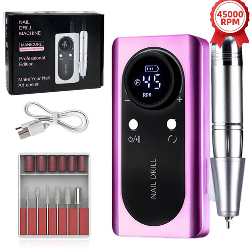 45000RPM Nail Drill Machine Kit Rechargeable Nail Sander Machine With Maroon Asteria