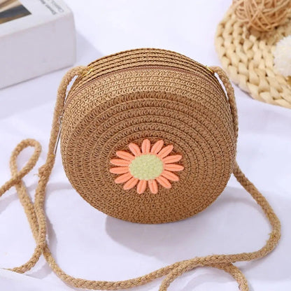 Round Straw Bag Raspberry Eurybia