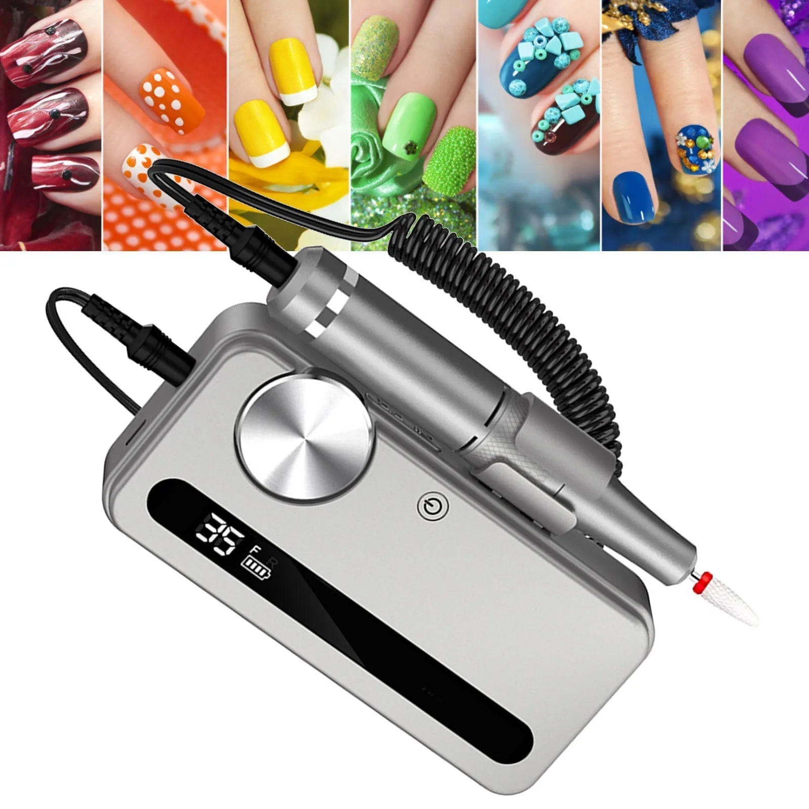 2 In 1 Electric Nail Drill Portable Rechargeable Professional Wireless Maroon Asteria