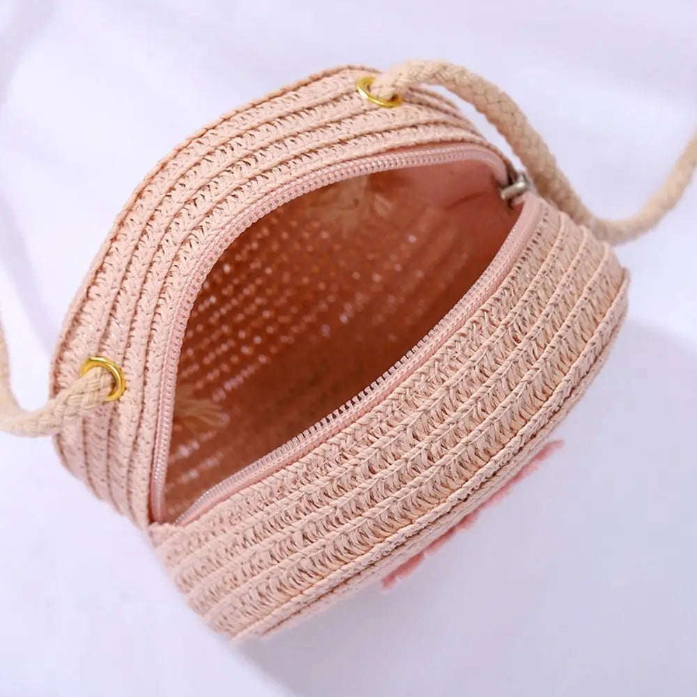 Round Straw Bag Raspberry Eurybia