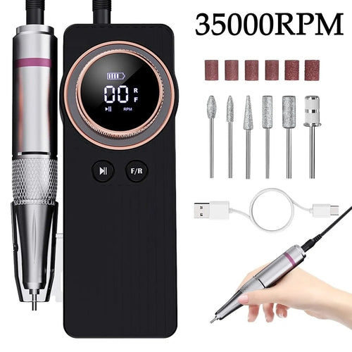 35000RPM Nail Drill Machine Electric Portable Nail File Rechargeable Maroon Asteria