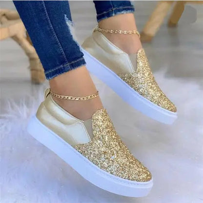 Moccasins Glitter Flat Female Loafers Shoes BlackRose GoldBlackGold