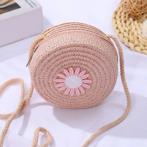 Round Straw Bag Raspberry Eurybia