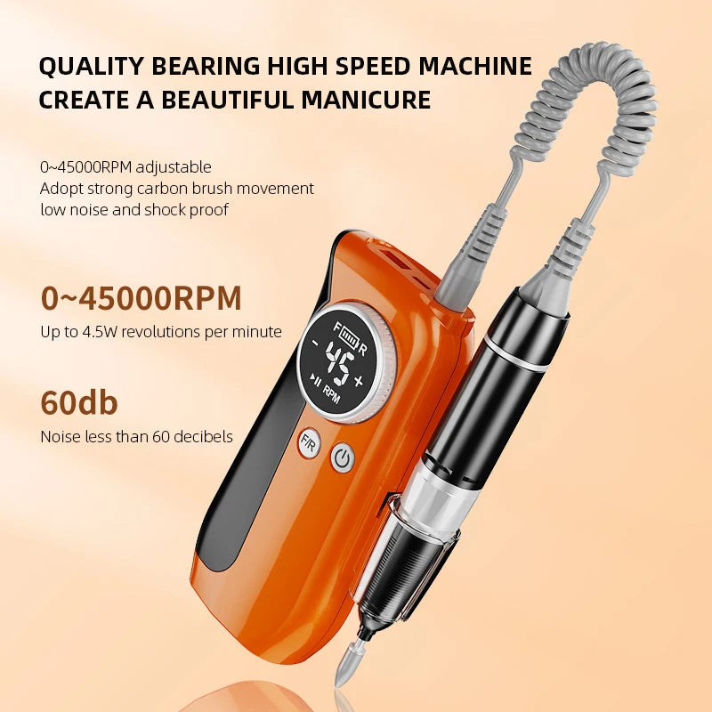 45000RPM Nail Drill Electric Nail Sander With HD LCD Display Maroon Asteria