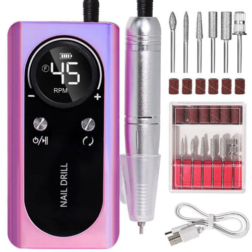 45000RPM Rechargeable Nail Drill Machine with LCD Low Noise Maroon Asteria