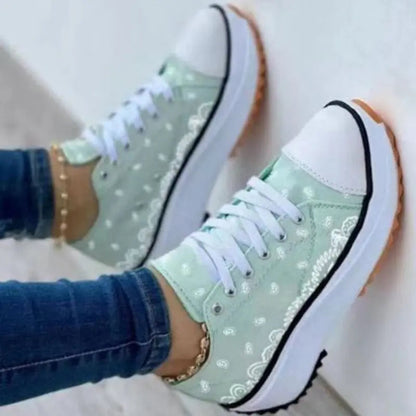 2024 pattern canvas women sneakers casual sport shoes in mint green.