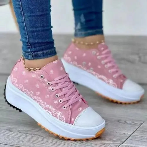 2024 Pattern Canvas Women Sneakers Casual Sport Shoes Silver Juneberry