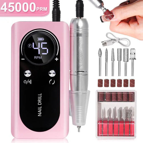 45000RPM Rechargeable Nail Drill Machine with LCD Low Noise Maroon Asteria