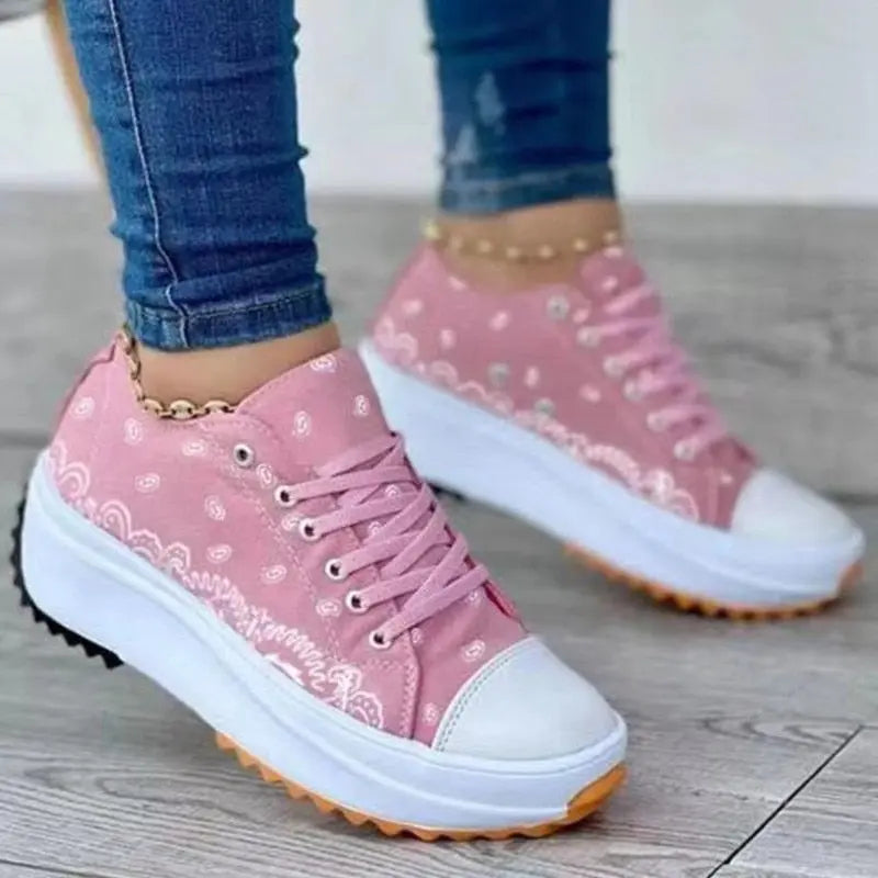 2024 Pattern Canvas Women Sneakers Casual Sport Shoes Silver Juneberry