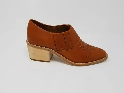 Santa Ana leather shoe with natural wood heel, made in Los Angeles.