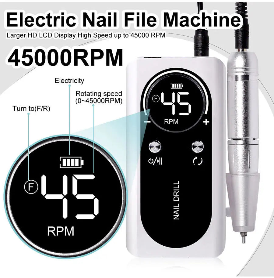 45000RPM Rechargeable Nail Drill Machine with LCD Low Noise Maroon Asteria