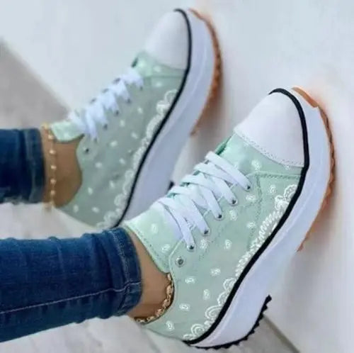 2024 Pattern Canvas Women Sneakers Casual Sport Shoes Silver Juneberry