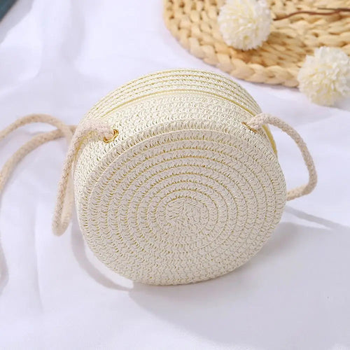 Round Straw Bag Raspberry Eurybia