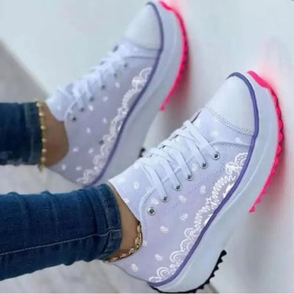 2024 Pattern Canvas Women Sneakers Casual Sport Shoes Silver Juneberry