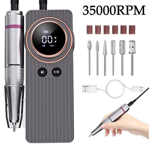 35000RPM Nail Drill Machine Electric Portable Nail File Rechargeable Maroon Asteria