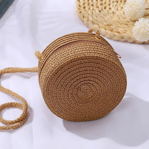 Round Straw Bag Raspberry Eurybia