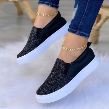 Moccasins Glitter Flat Female Loafers Shoes BlackRose GoldBlackGold