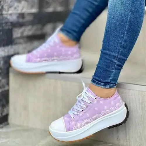 2024 Pattern Canvas Women Sneakers Casual Sport Shoes Silver Juneberry