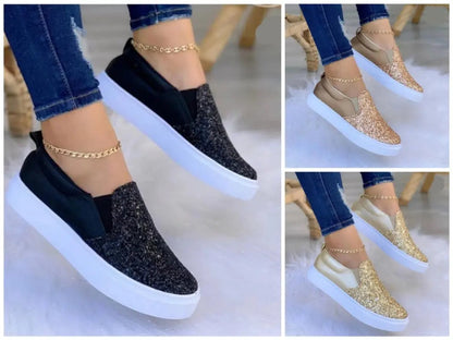 Moccasins Glitter Flat Female Loafers Shoes BlackRose GoldBlackGold