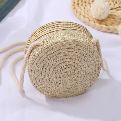 Round Straw Bag Raspberry Eurybia