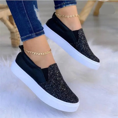 Moccasins Glitter Flat Female Loafers Shoes BlackRose GoldBlackGold