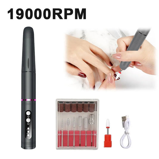 19000RPM Electric Nail Art Machine USB Cordless Nail Drill for Nail Maroon Asteria