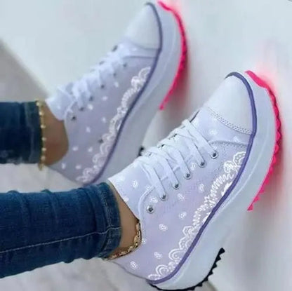 2024 Pattern Canvas Women Sneakers Casual Sport Shoes Silver Juneberry