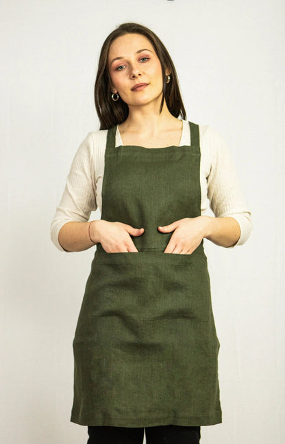 Moss Green linen apronMoss Green linen apron