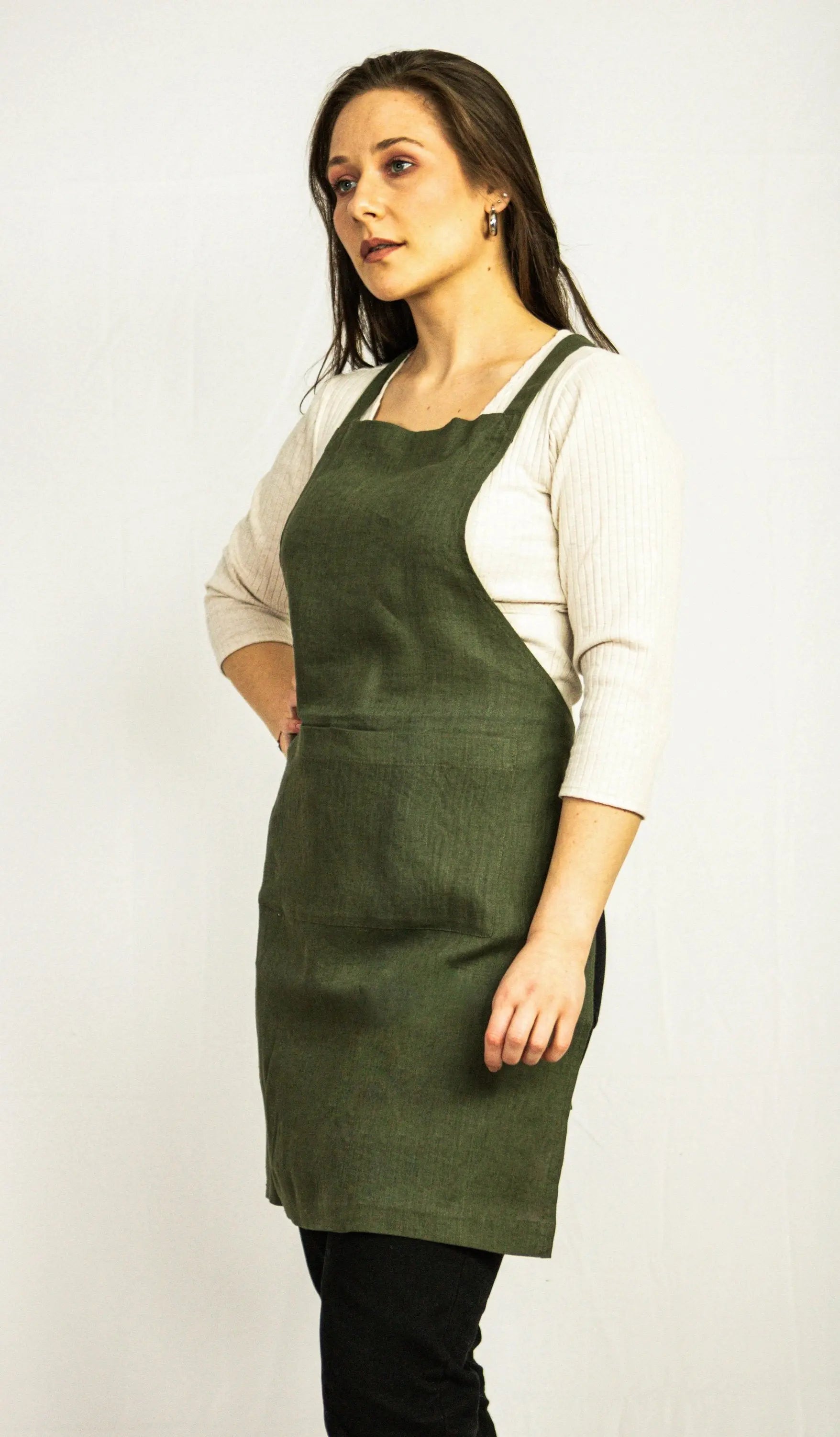 Moss Green linen apronMoss Green linen apron