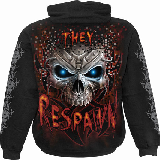 RESPAWN - Kids Hoody Black with skull design, 100% cotton fleece, gaming theme.