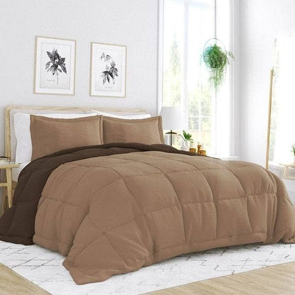 King/Cal King 3-Piece Microfiber Reversible Comforter Set in Taupe Yellow Crius