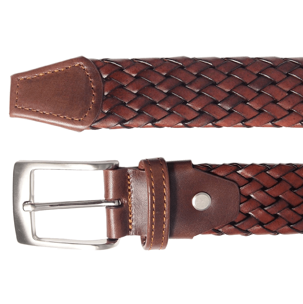 34 mm Weave Leather Belt Brown Olive Phoebe