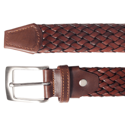 34 mm Weave Leather Belt Brown Olive Phoebe