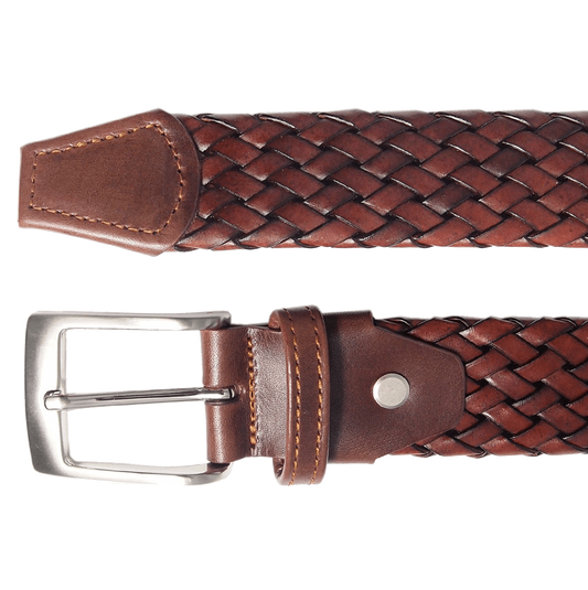 34 mm Weave Leather Belt Brown Olive Phoebe