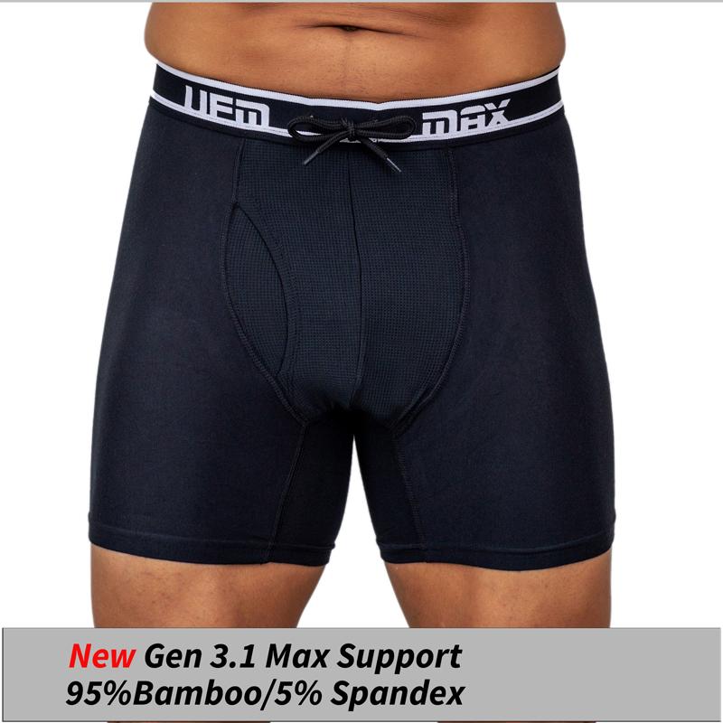 UFM Brief Bamboo MAX Support men's adjustable pouch boxer brief, black, Gen 3.1 design, bamboo-spandex material.