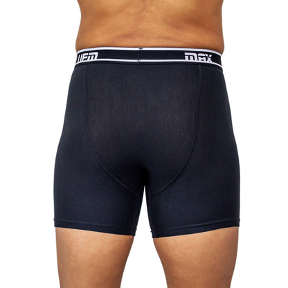 Black UFM Bamboo MAX Support men's boxer briefs with adjustable pouch for enhanced comfort and support.