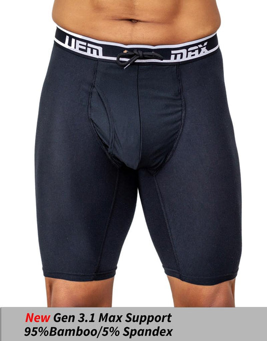 UFM Long Boxer Brief 9" Bamboo MAX Support, black, Gen 3.1, men's underwear with adjustable pouch, 95% bamboo, 5% spandex.