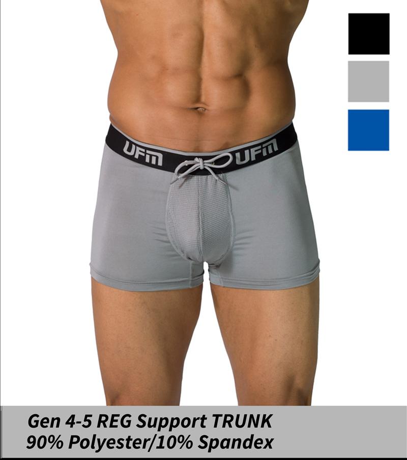 UFM Trunk 3" adjustable support underwear, polyester/spandex, in gray.