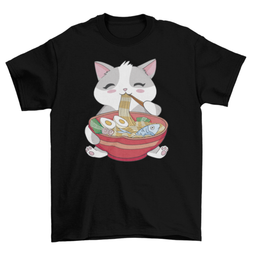 Cat animal eating ramen t-shirt Turquoise Theseus