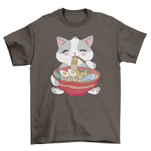 Cat animal eating ramen t-shirt Turquoise Theseus