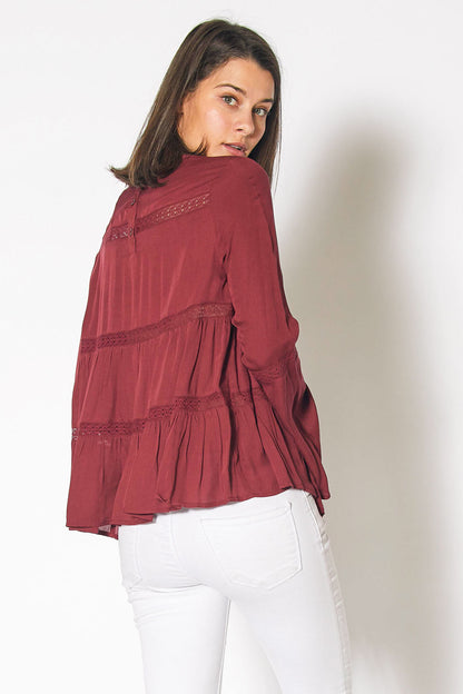 Bell Sleeve Tiered Blouse in Red Cordovan Lemon Hera