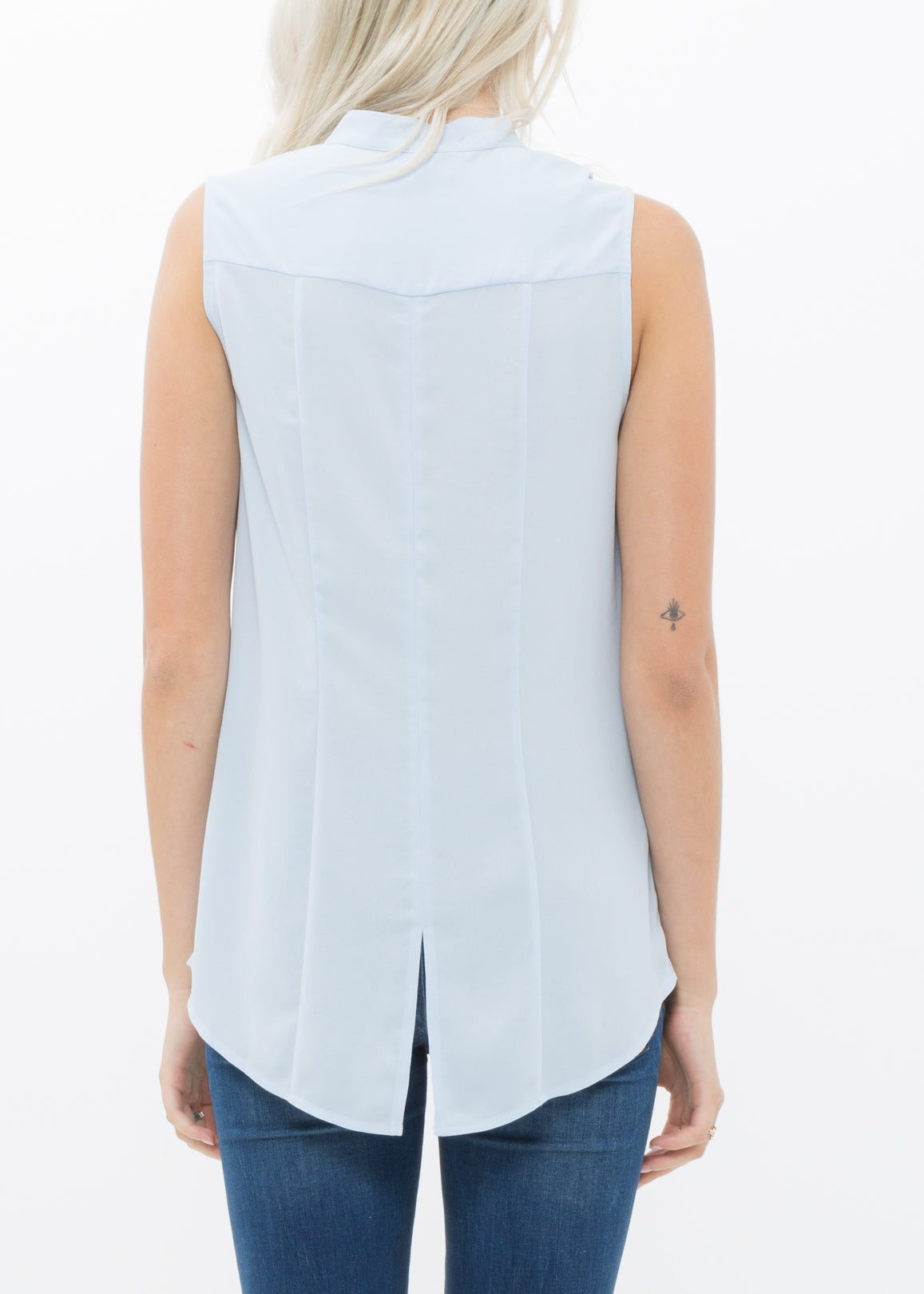 Women's Stand Collar Sleeveless Blouse In Cloud Blue Lemon Hera