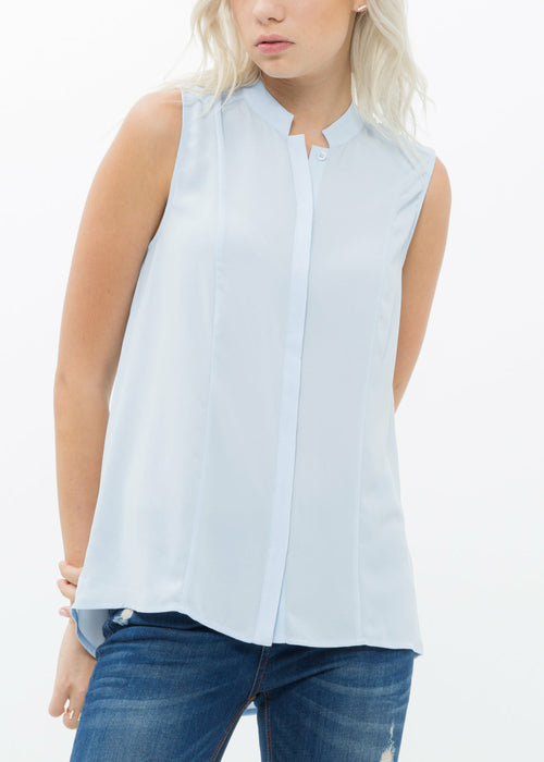 Women's Stand Collar Sleeveless Blouse In Cloud Blue Lemon Hera