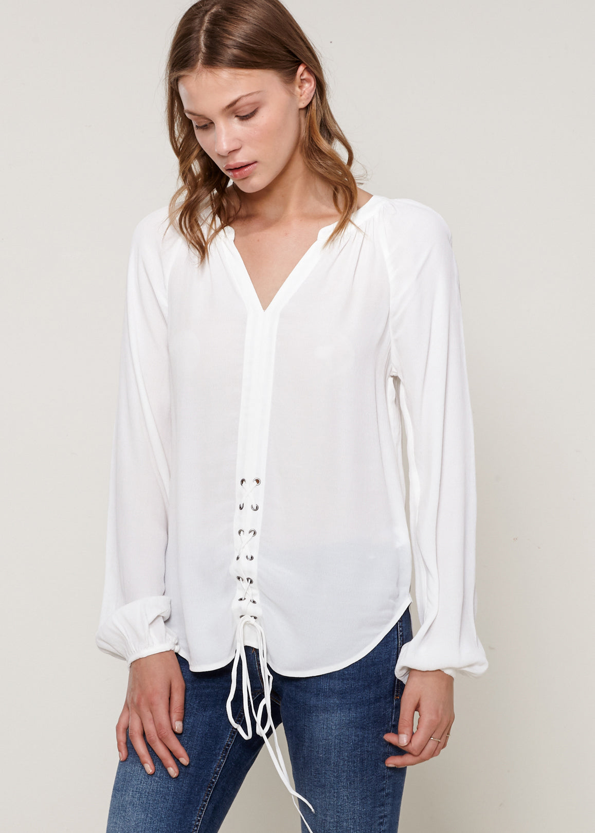 Women's Lace Up Blouse Lemon Hera