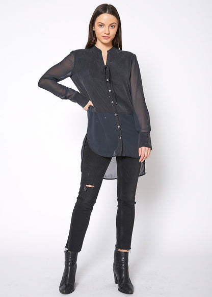 Women's Mesh Contrast Button Up Shirt In Black Lemon Hera