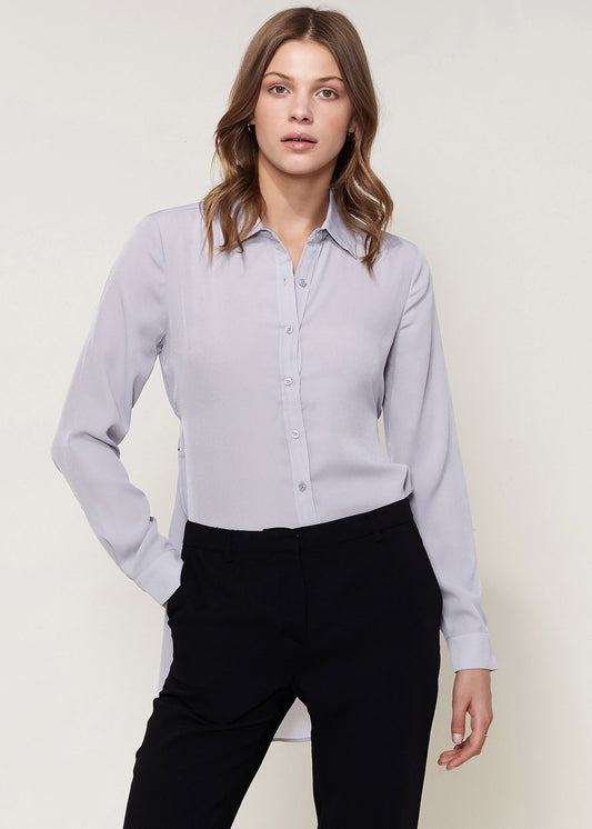 Women's Noir Belted Hi-lo Blouse In Dove Silver Lemon Hera