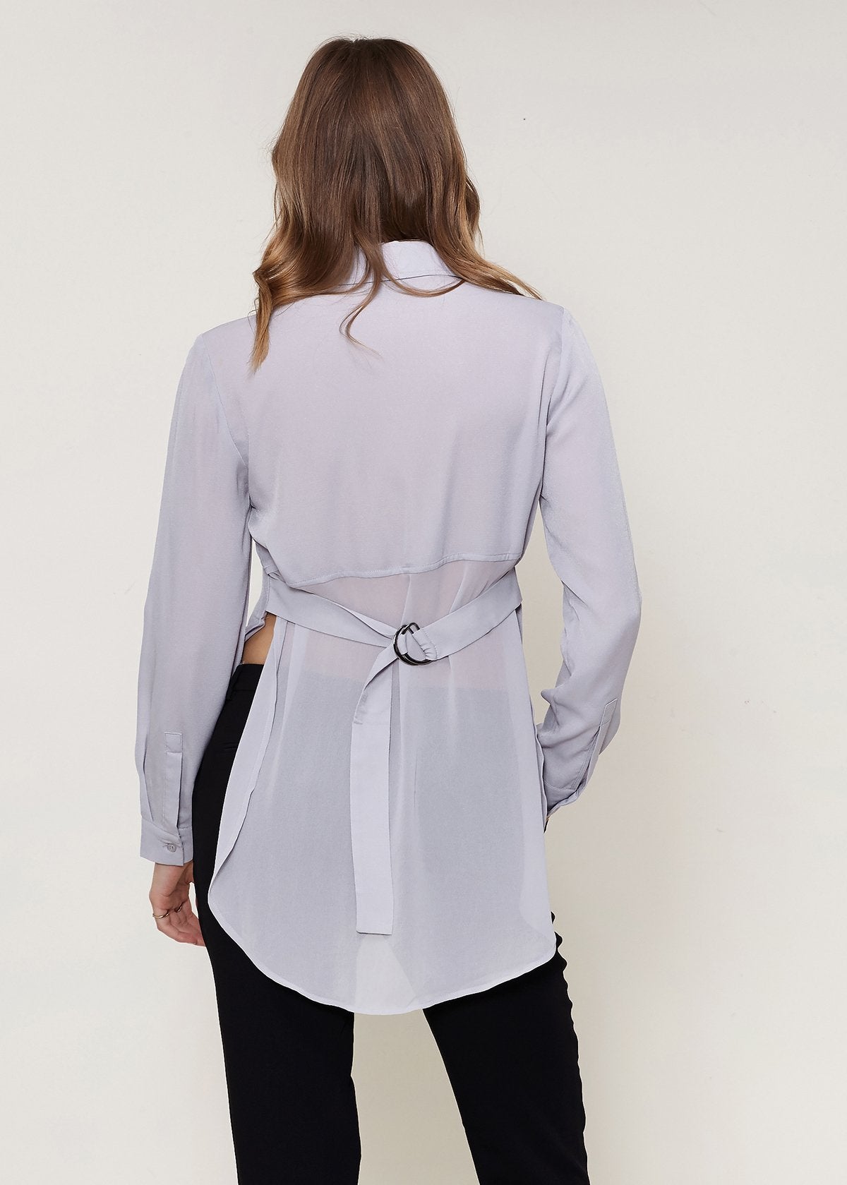 Women's Noir Belted Hi-lo Blouse In Dove Silver Lemon Hera