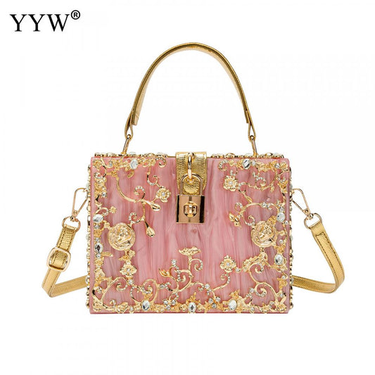 Acrylic Handbags Women 2024 Fashion Flower Shoulder Bags Evening Party Lavender Coco