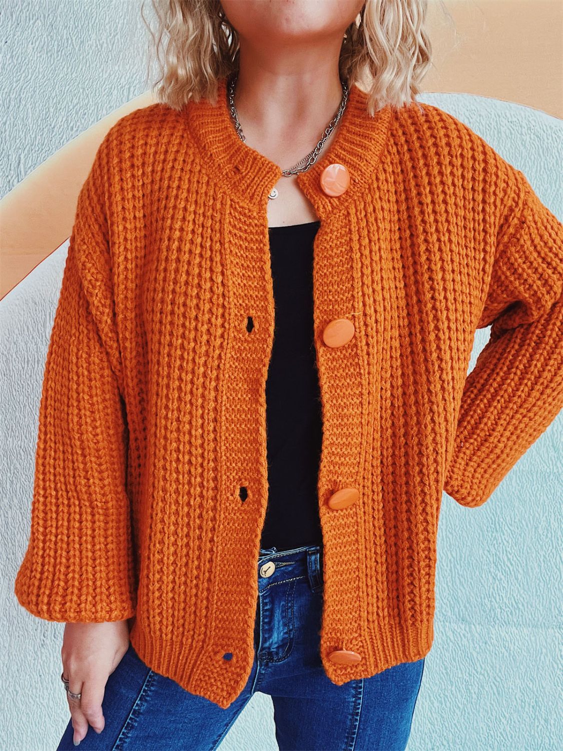 Button Up Long Sleeve Cardigan Trendsi