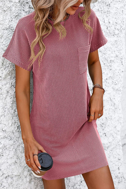 Mandy Ribbed Striped Short Sleeve Mini Tee Dress Trendsi